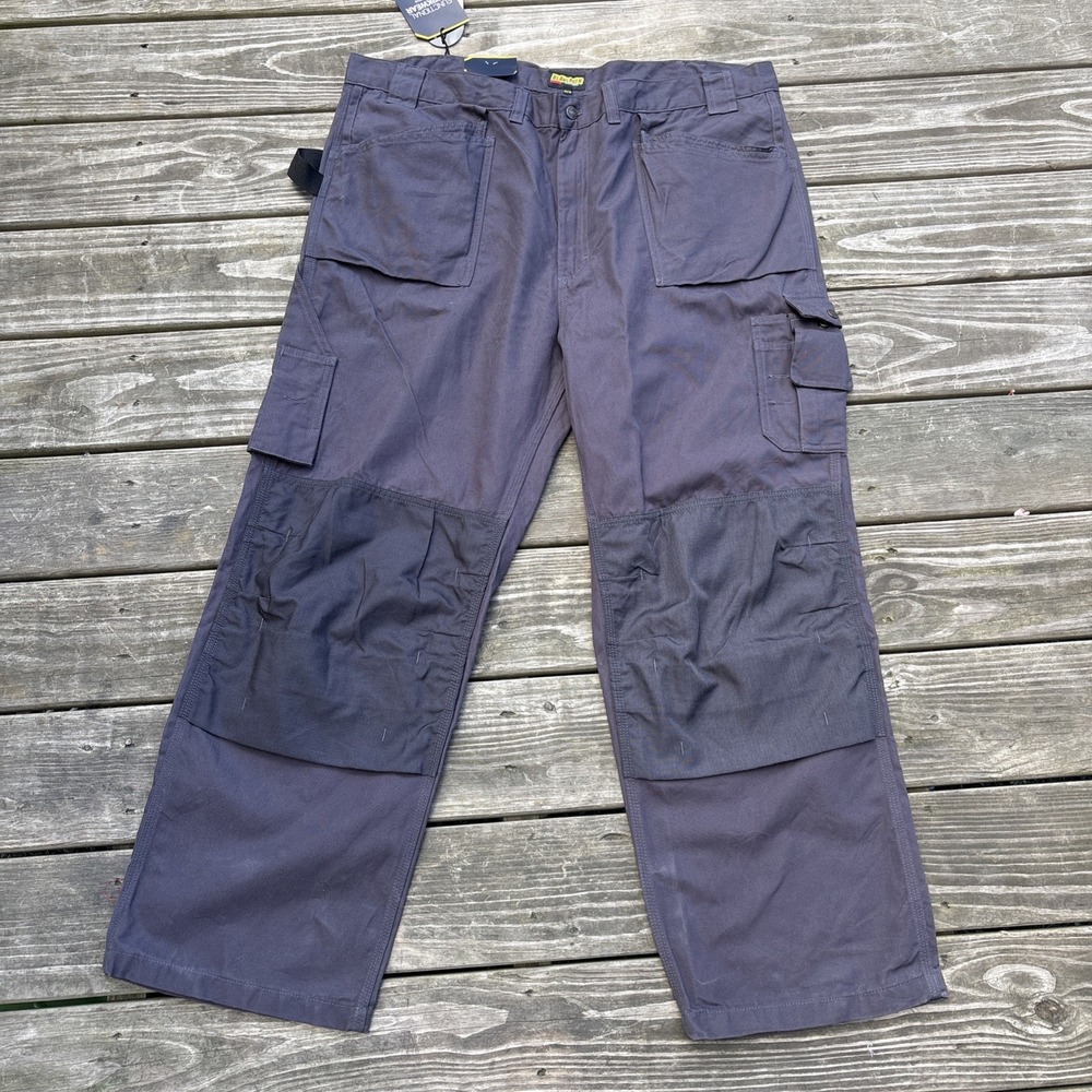 NEW BLAKLADER Canvas Work Pants 1630 Mens 44x30 Black Knee Pouch Cargo Brawny